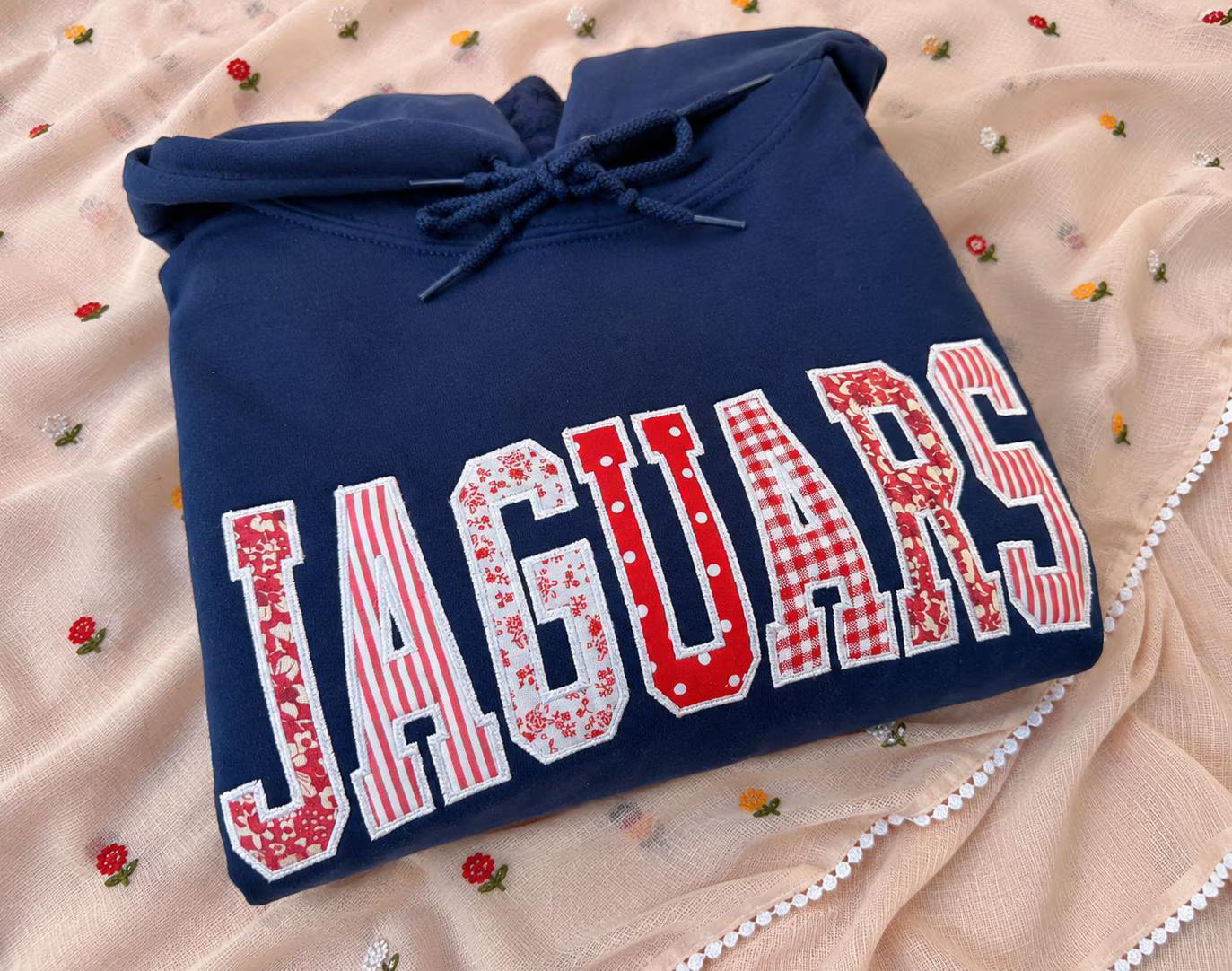 Custom Varsity Patchwork Hoodie, Personalized Applique Embroidered Sweatshirt, Navy Team Spirit Pullover, Group Gift