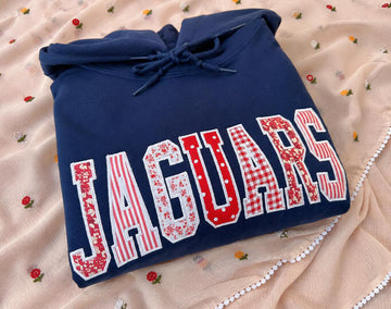 Custom Varsity Patchwork Hoodie, Personalized Applique Embroidered Sweatshirt, Navy Team Spirit Pullover, Group Gift