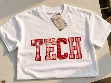 Patchwork Applique T Shirt, Custom Varsity Embroidered Tee, Personalized School Color Shirt, Campus Group Student Gift