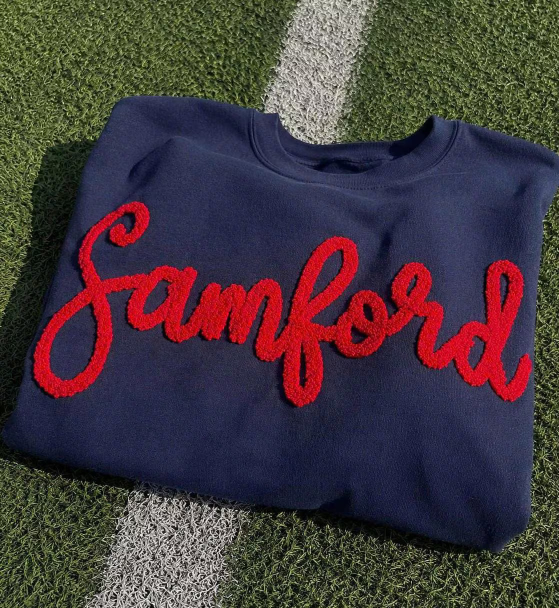 Bold Chenille Word Sweatshirt, Custom Oversized Script Crewneck, Personalized School Spirit Pullover, Stadium Gift