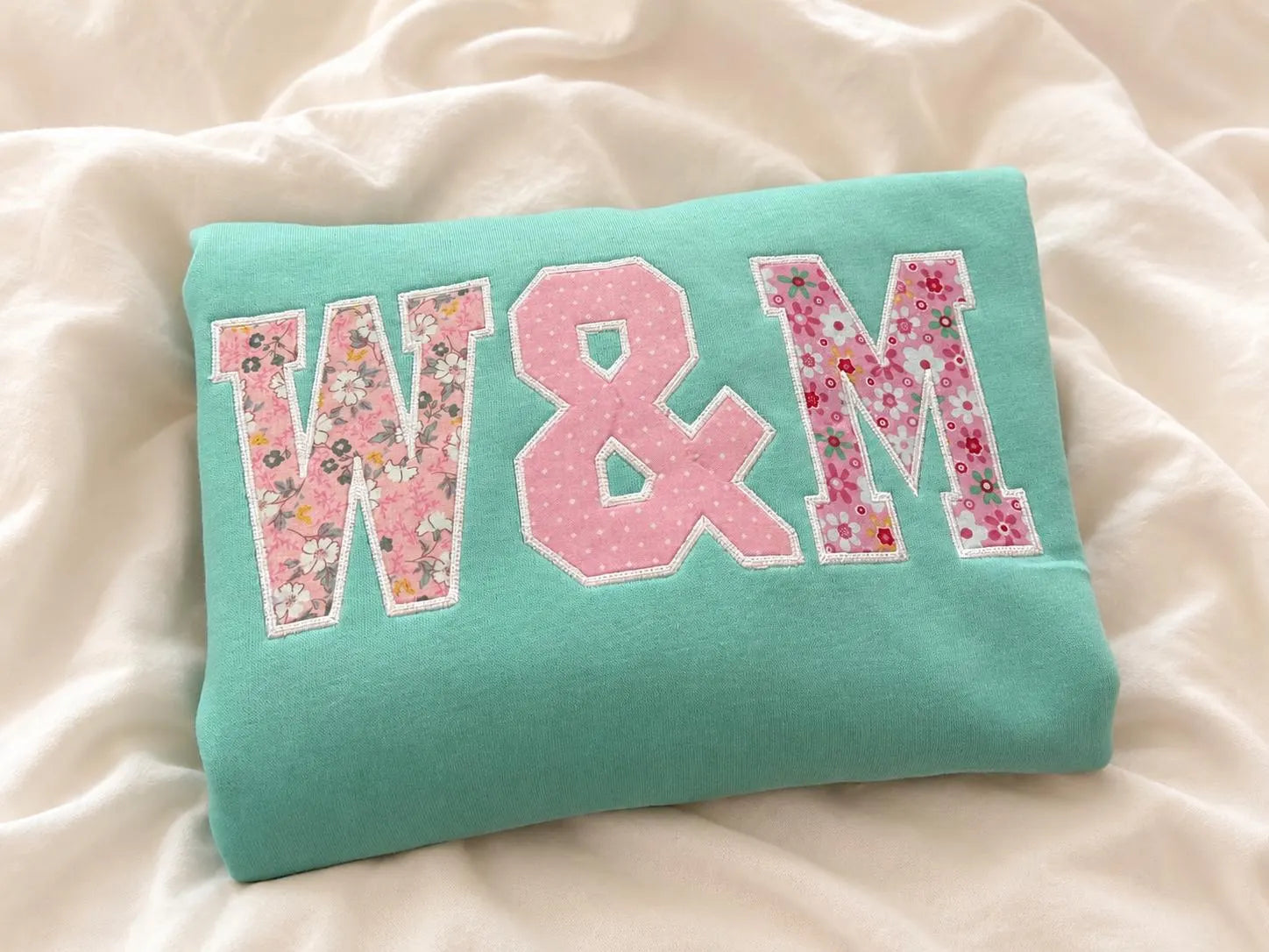 Custom Initials Patchwork Sweatshirt, Personalized Floral Applique Crewneck, Couple Monogram Embroidered Gift, Bestie Letter Top