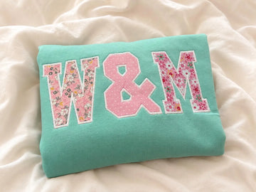 Custom Initials Patchwork Sweatshirt, Personalized Floral Applique Crewneck, Couple Monogram Embroidered Gift, Bestie Letter Top