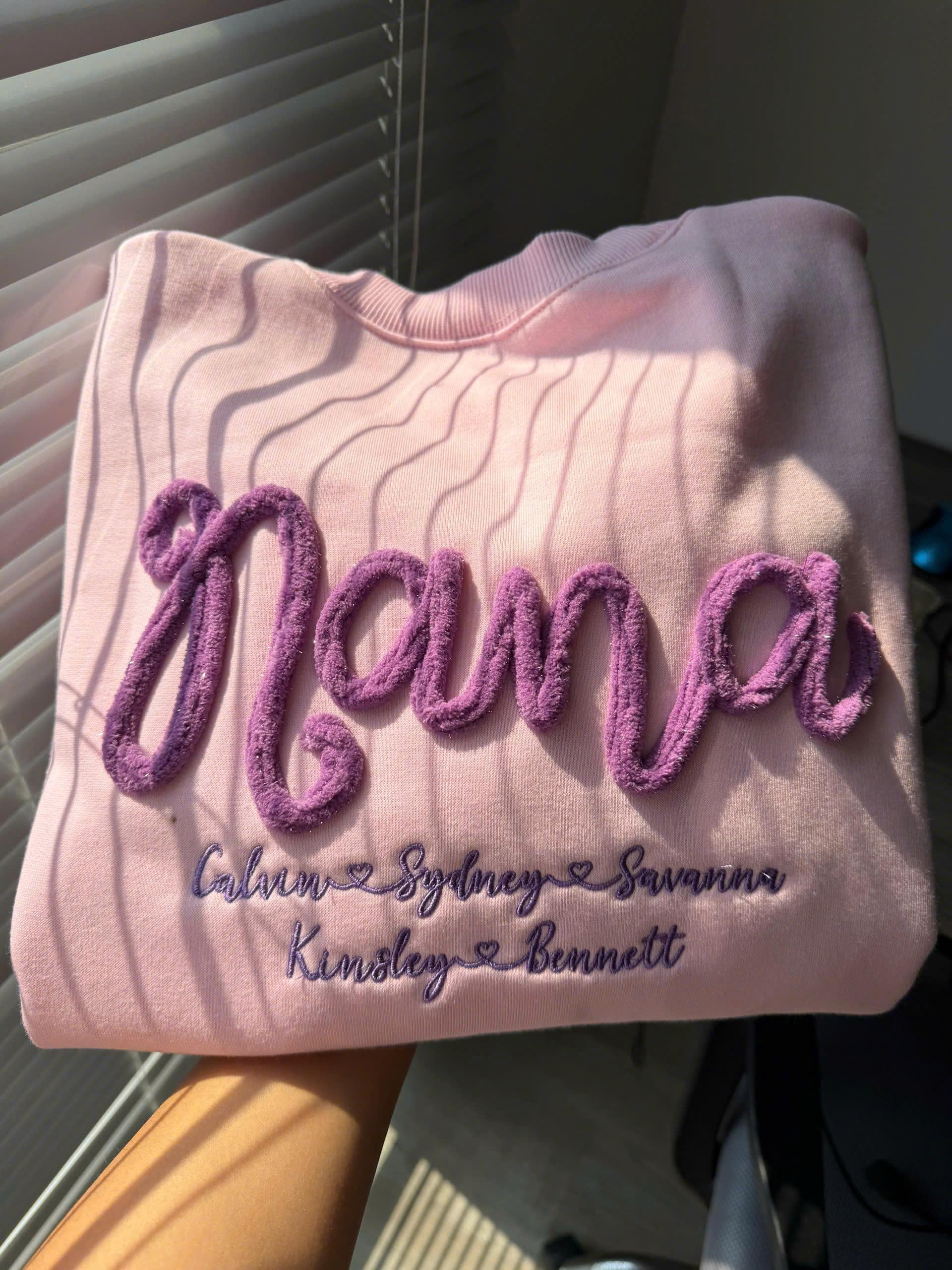 Chenille Name Sweatshirt, Custom Grandma Embroidered Crewneck, Personalized Family Names Pullover, Nana Mom Mothers Day Gift