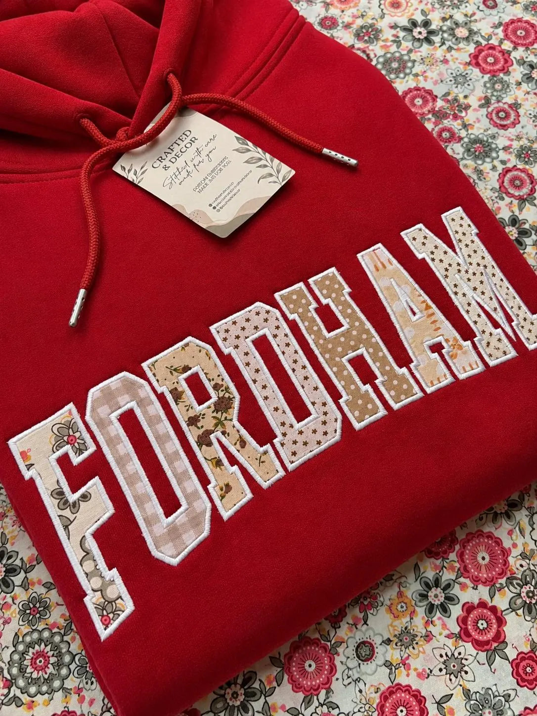 Patchwork Applique Hoodie, Custom Varsity Embroidered Sweatshirt, Personalized School Spirit Pullover, Team Color Student Gift