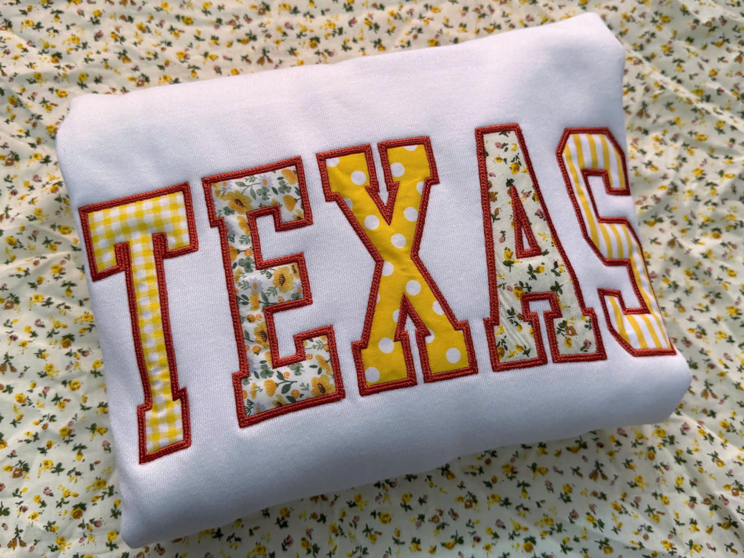State Patchwork Applique Sweatshirt, Custom Hometown Crewneck, Personalized Floral Gingham Pullover, Varsity State Gift
