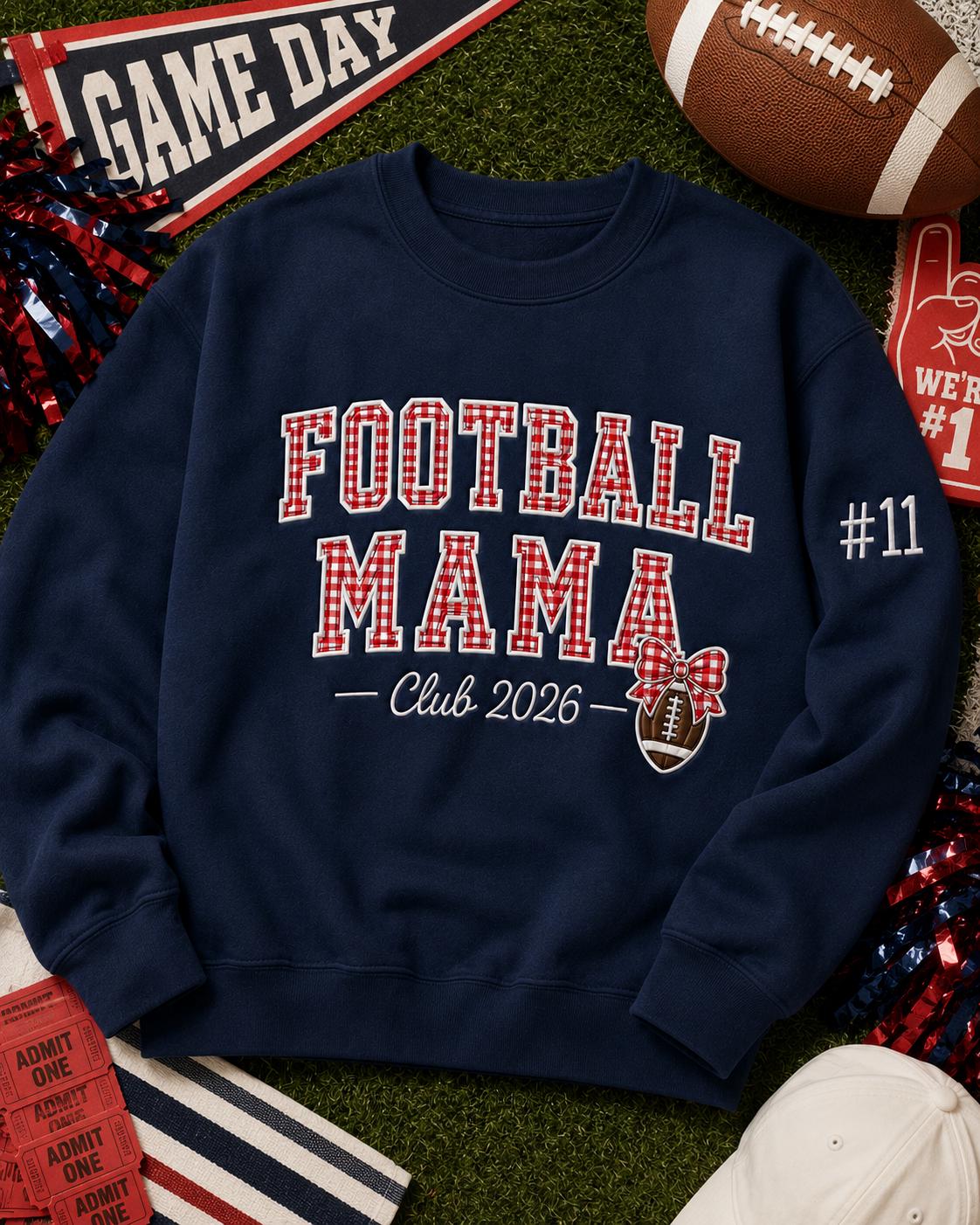 Gingham Applique Football Mama Sweatshirt, Custom Game Day Crewneck, Personalized Sports Mom Pullover, Player Number Gift