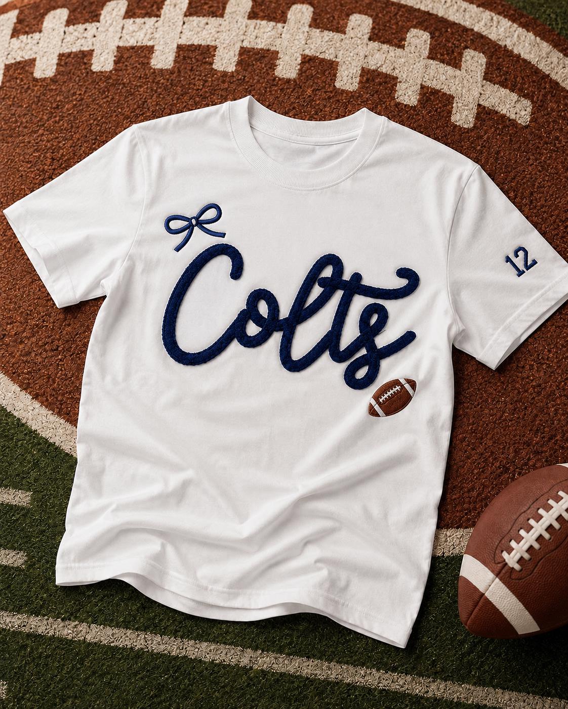 Chenille Football T Shirt, Custom Game Day Embroidered Tee, Personalized Team Color Shirt, Tailgate Outfit Gift
