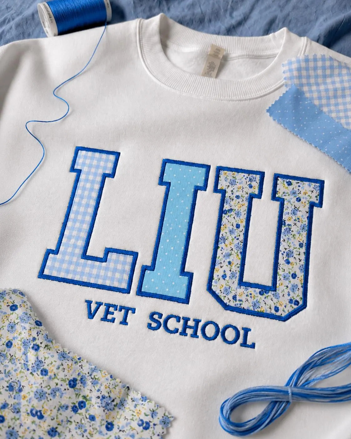 Personalized Patchwork Applique Sweatshirt, Custom Embroidered Crewneck, Varsity Letter Pullover, Student Gift