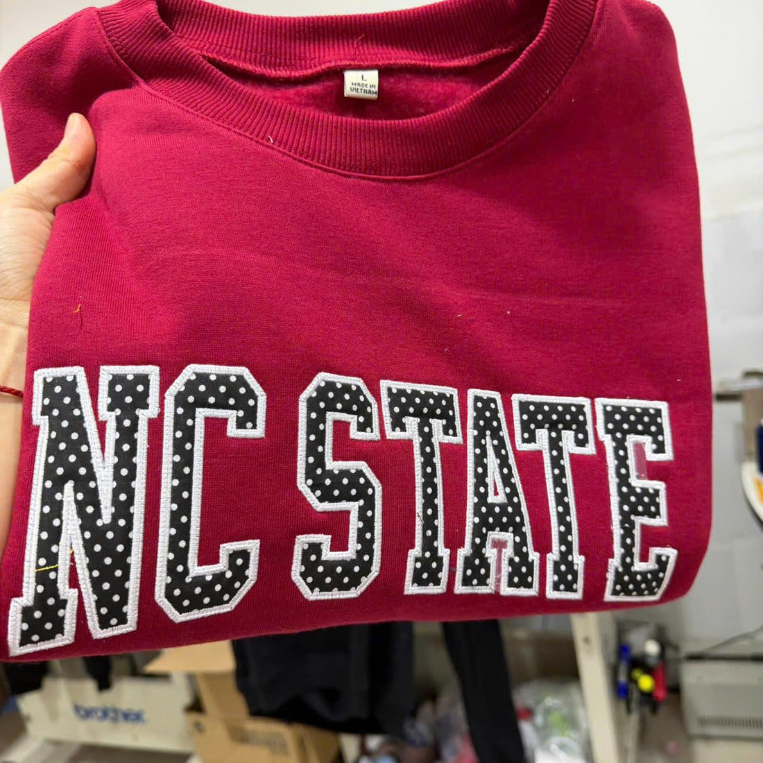 Dotted Fabric Applique Sweatshirt, Custom Varsity Letter Crewneck, Personalized School Color Pullover, Student Gift