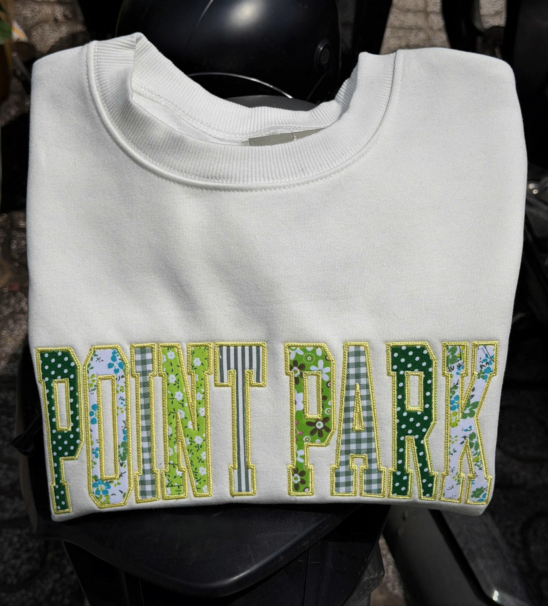 Green Yellow Patchwork Applique Sweatshirt, Custom Varsity Crewneck, Personalized Club Team Text Pullover, School Style Gift