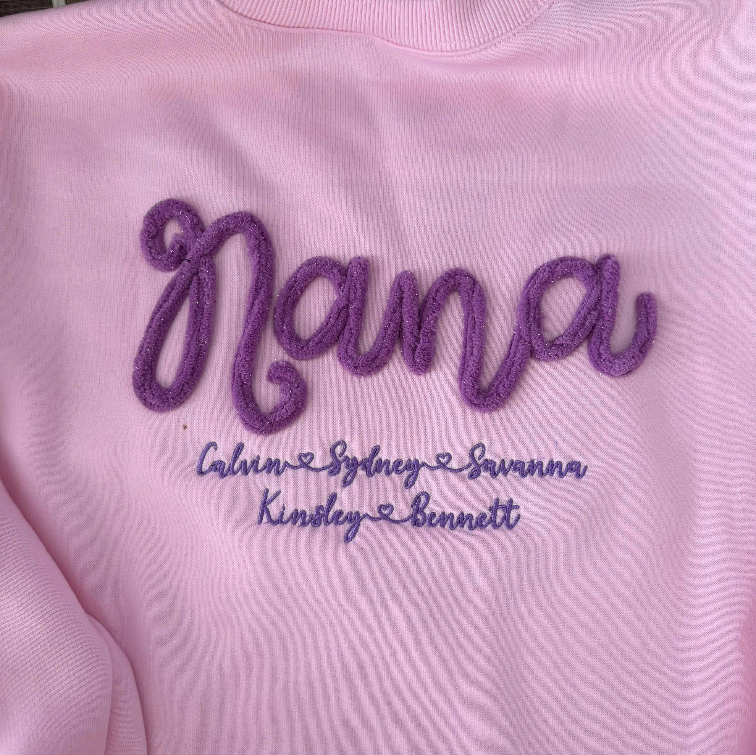 Chenille Name Sweatshirt, Custom Grandma Embroidered Crewneck, Personalized Family Names Pullover, Nana Mom Mothers Day Gift