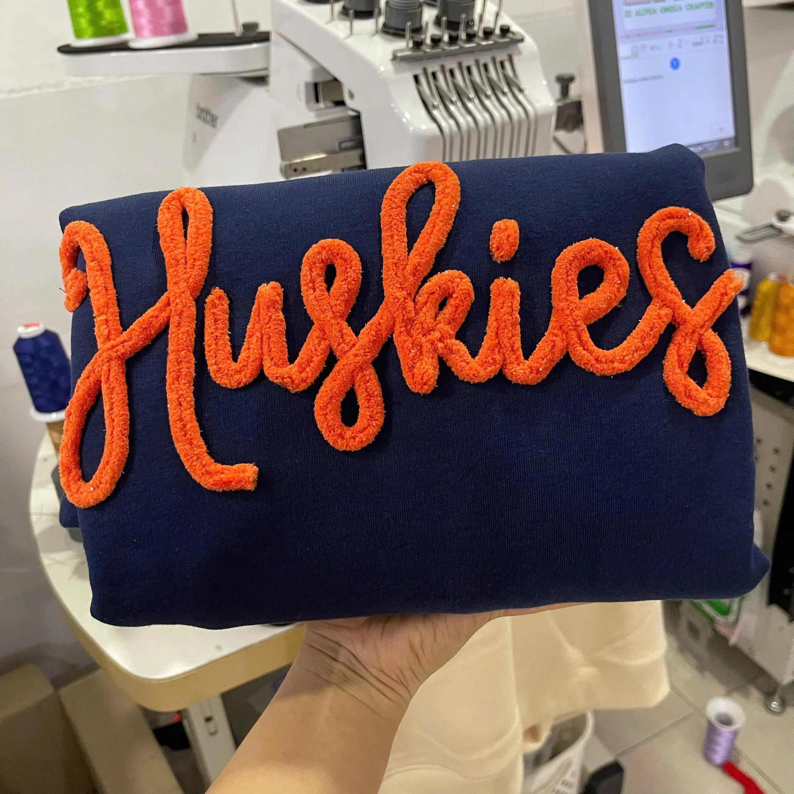 Plush Name Sweatshirt, Custom Chenille Script Crewneck, Personalized Team Color Word Sweater, Matching Squad Gift