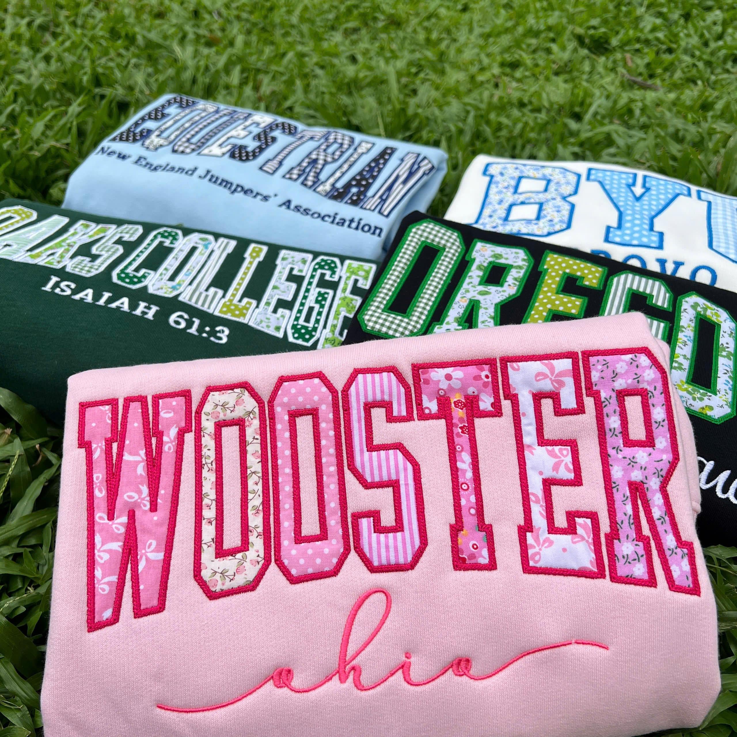 Custom Organization Sweatshirt, Embroidered Patchwork Applique Crewneck, Personalized Varsity Club Team Pullover, Group Gift