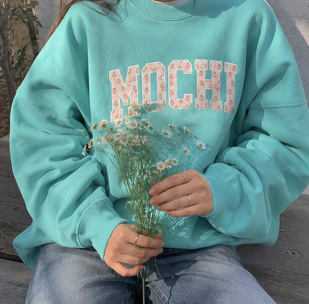 Floral Applique Name Sweatshirt, Custom Pastel Crewneck, Personalized Flower Fabric Pullover, Spring Gift for Her