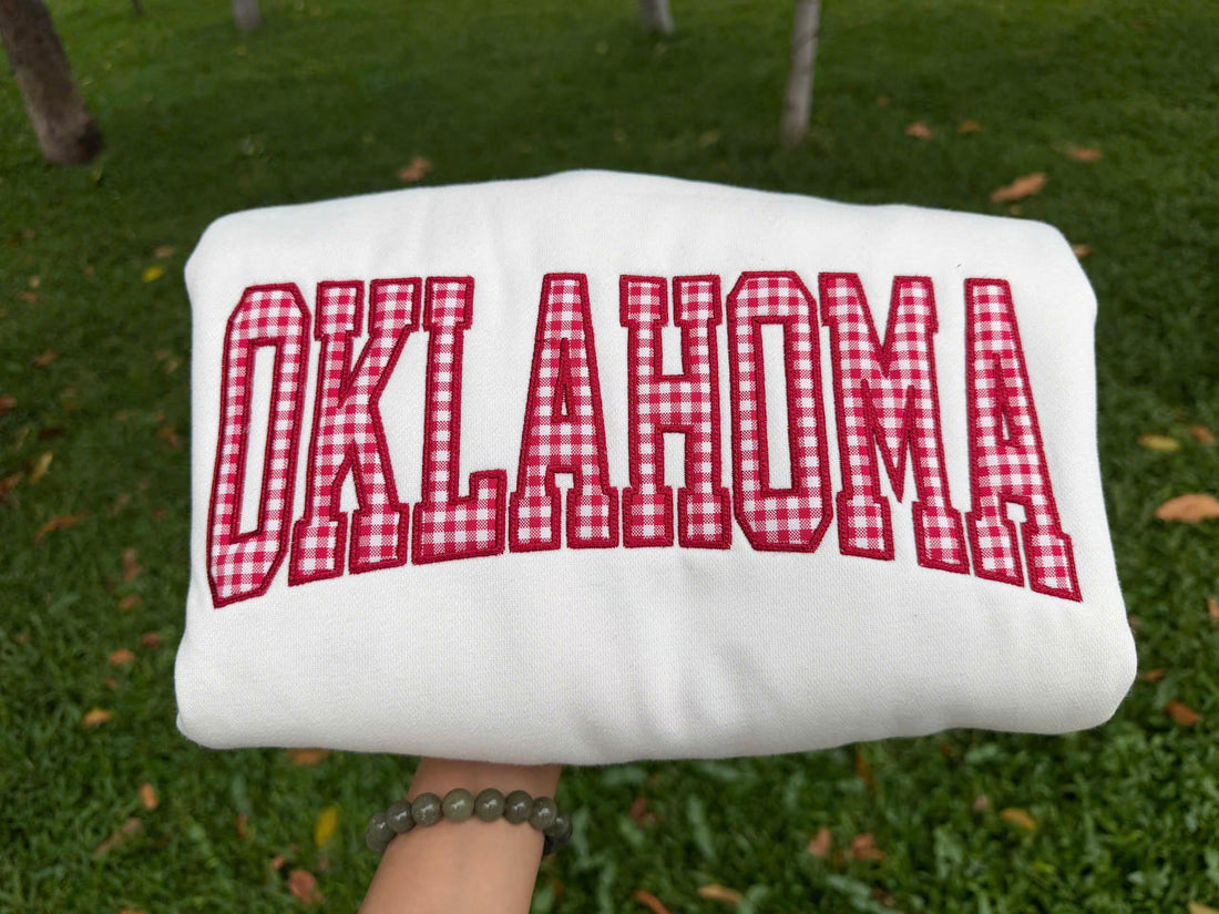 Gingham State Applique Sweatshirt, Custom Hometown Crewneck, Personalized Local Pride Pullover, Campus Travel Gift