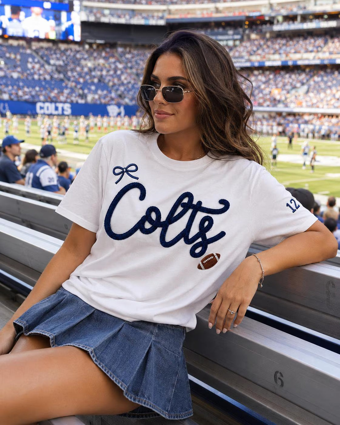 Chenille Football T Shirt, Custom Game Day Embroidered Tee, Personalized Team Color Shirt, Tailgate Outfit Gift