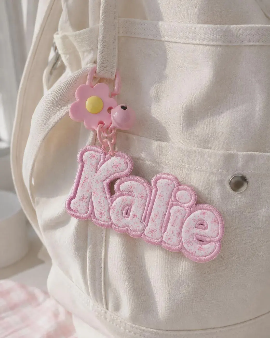 Personalized Embroidered Name Keychain, Custom Fabric Applique Bag Charm, Backpack Tag for Tote, Lunchbox or School Bag