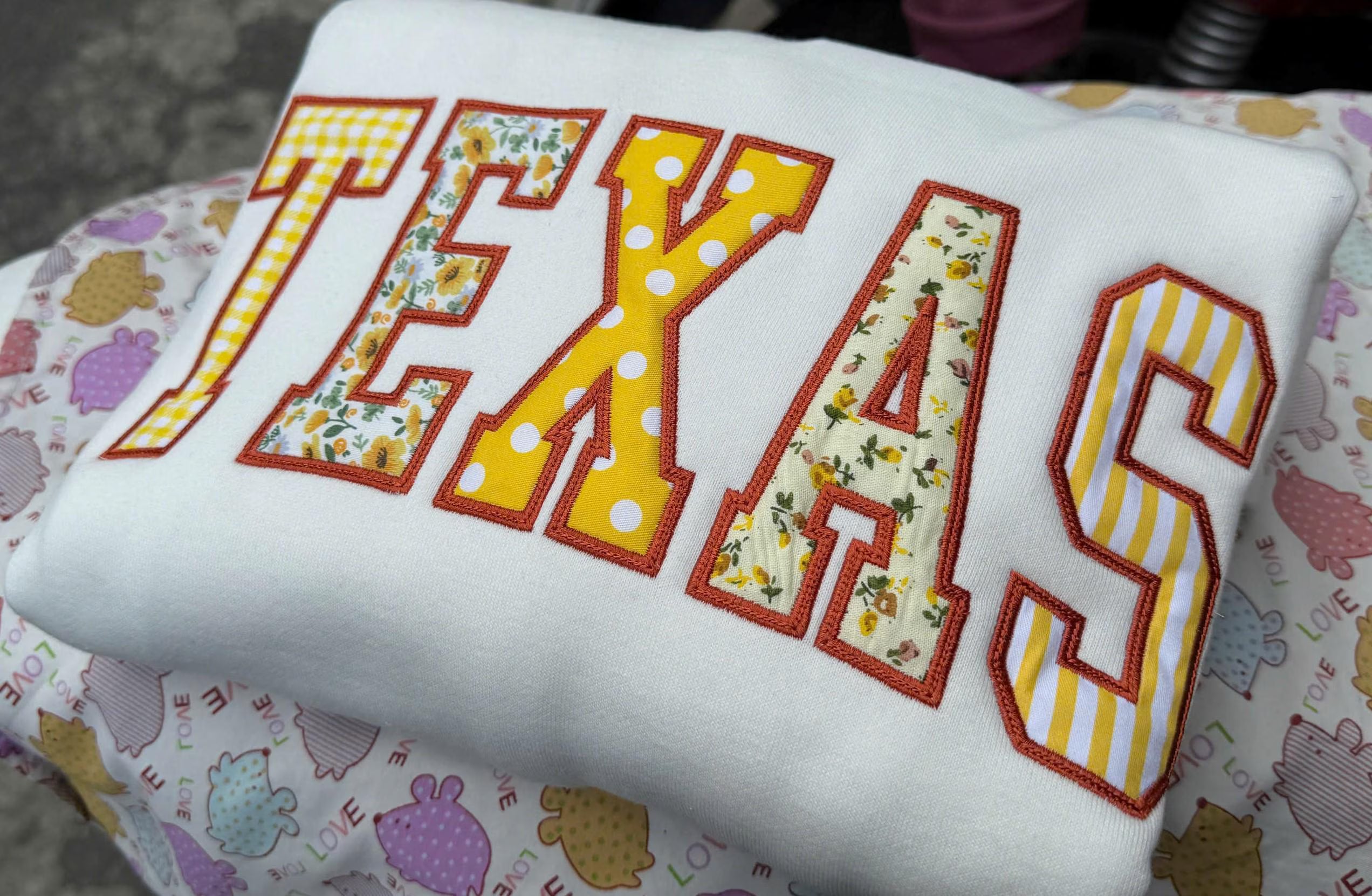 State Patchwork Applique Sweatshirt, Custom Hometown Crewneck, Personalized Floral Gingham Pullover, Varsity State Gift