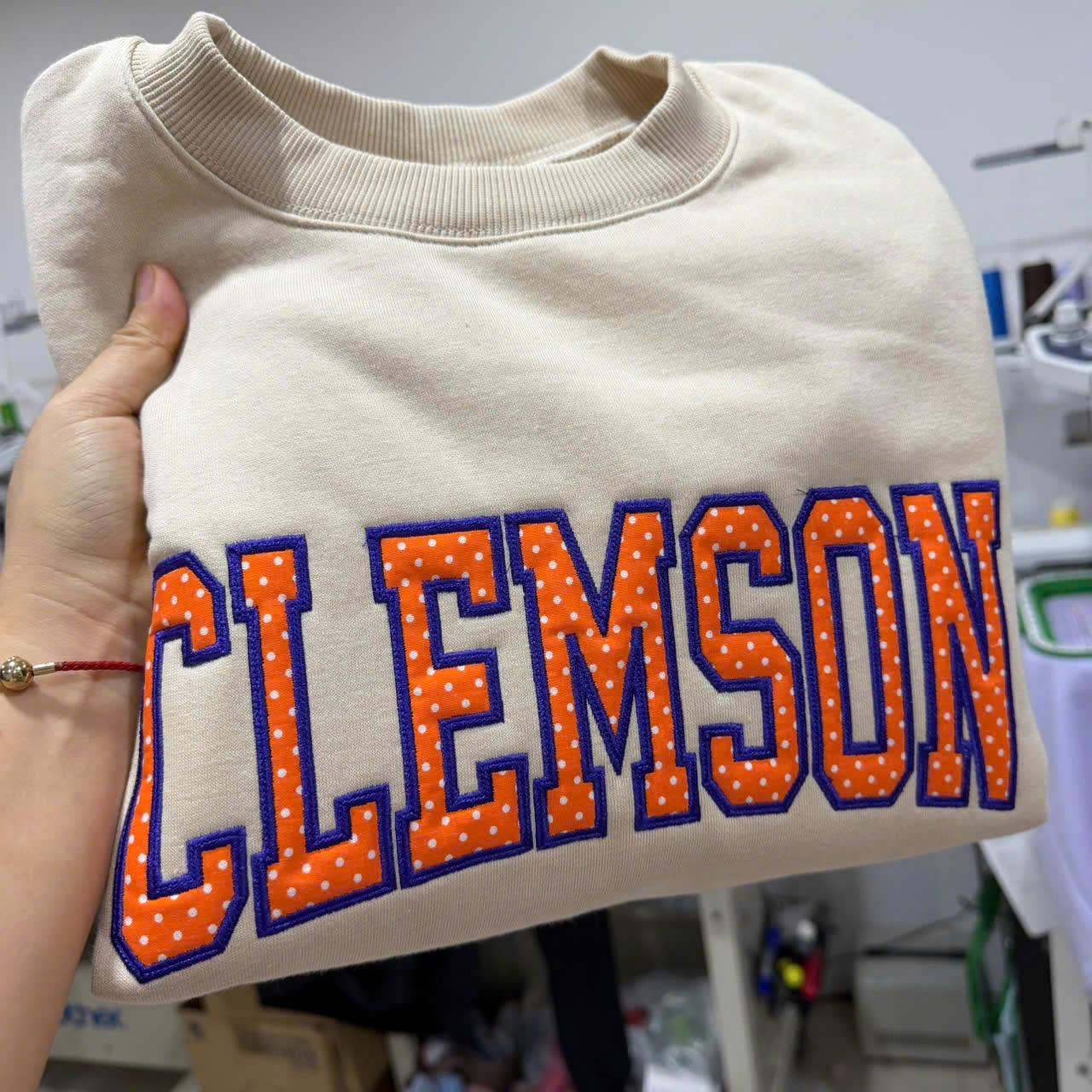 Dotted Fabric Applique Sweatshirt, Custom Varsity Letter Crewneck, Personalized School Color Pullover, Student Gift