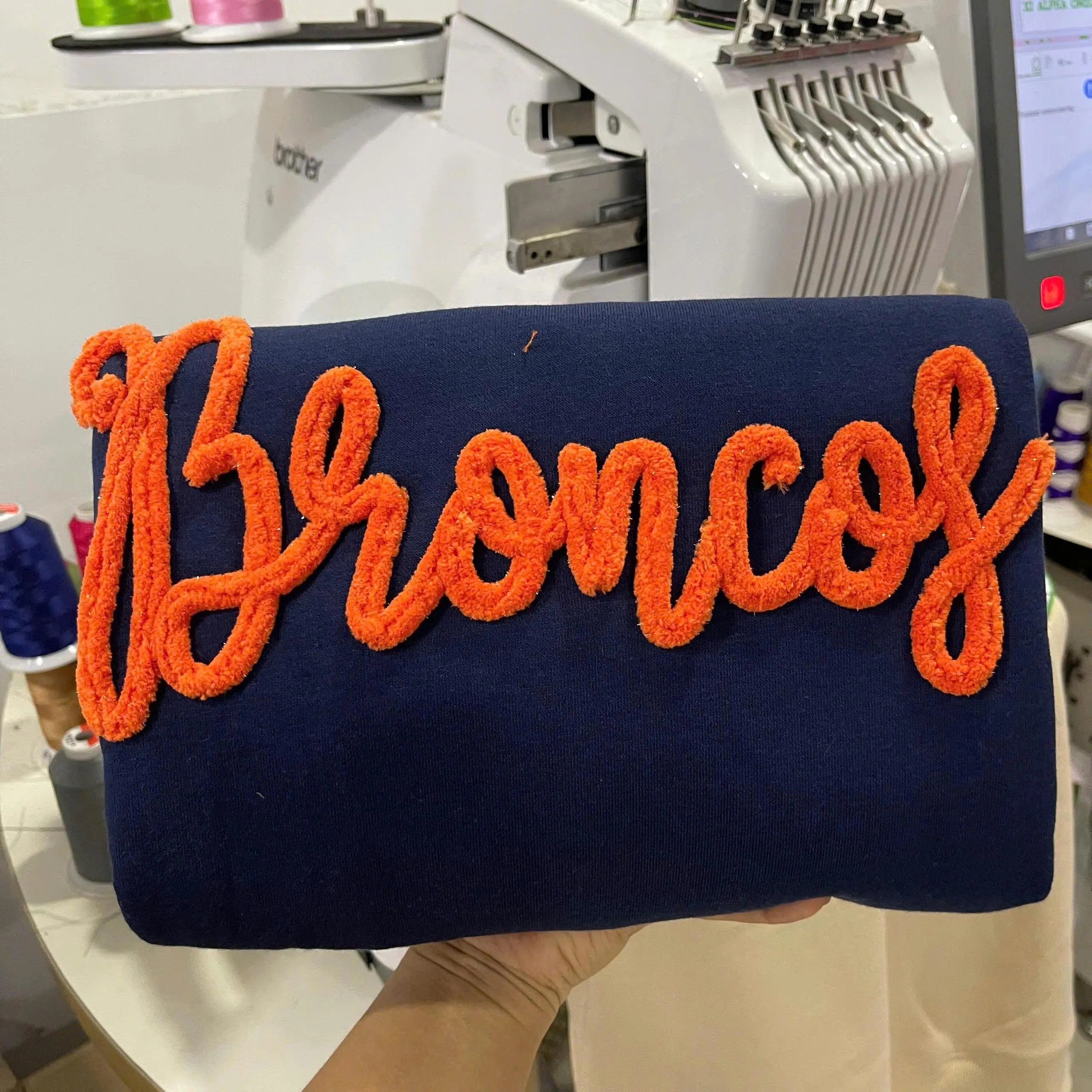 Plush Name Sweatshirt, Custom Chenille Script Crewneck, Personalized Team Color Word Sweater, Matching Squad Gift