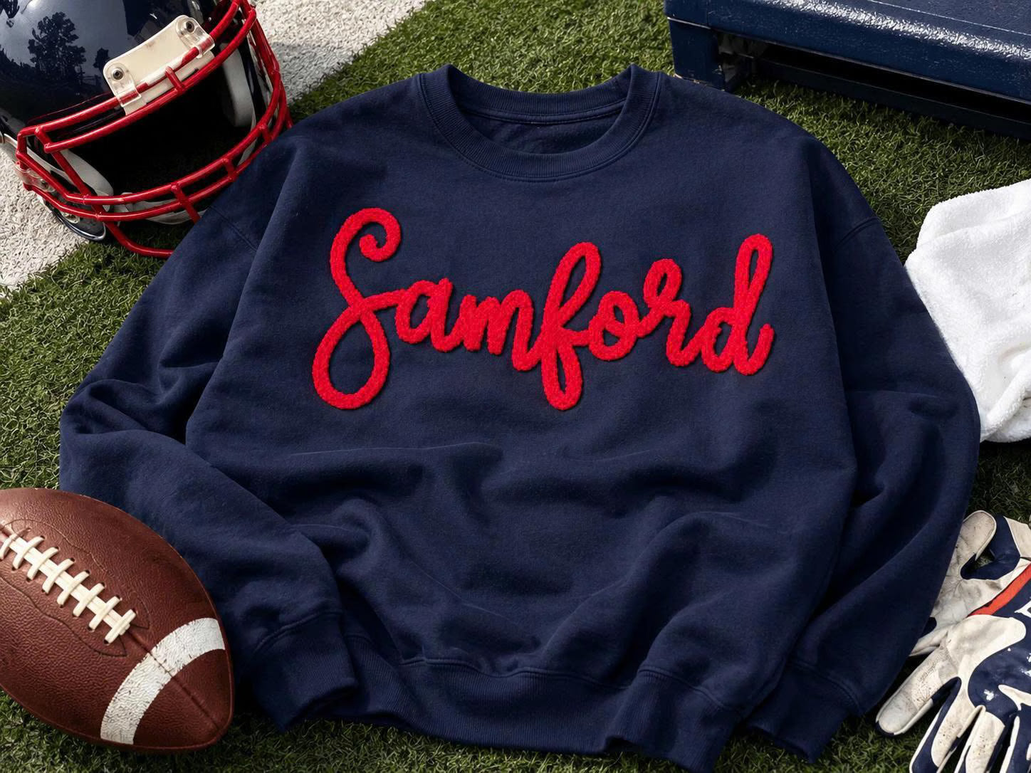 Bold Chenille Word Sweatshirt, Custom Oversized Script Crewneck, Personalized School Spirit Pullover, Stadium Gift