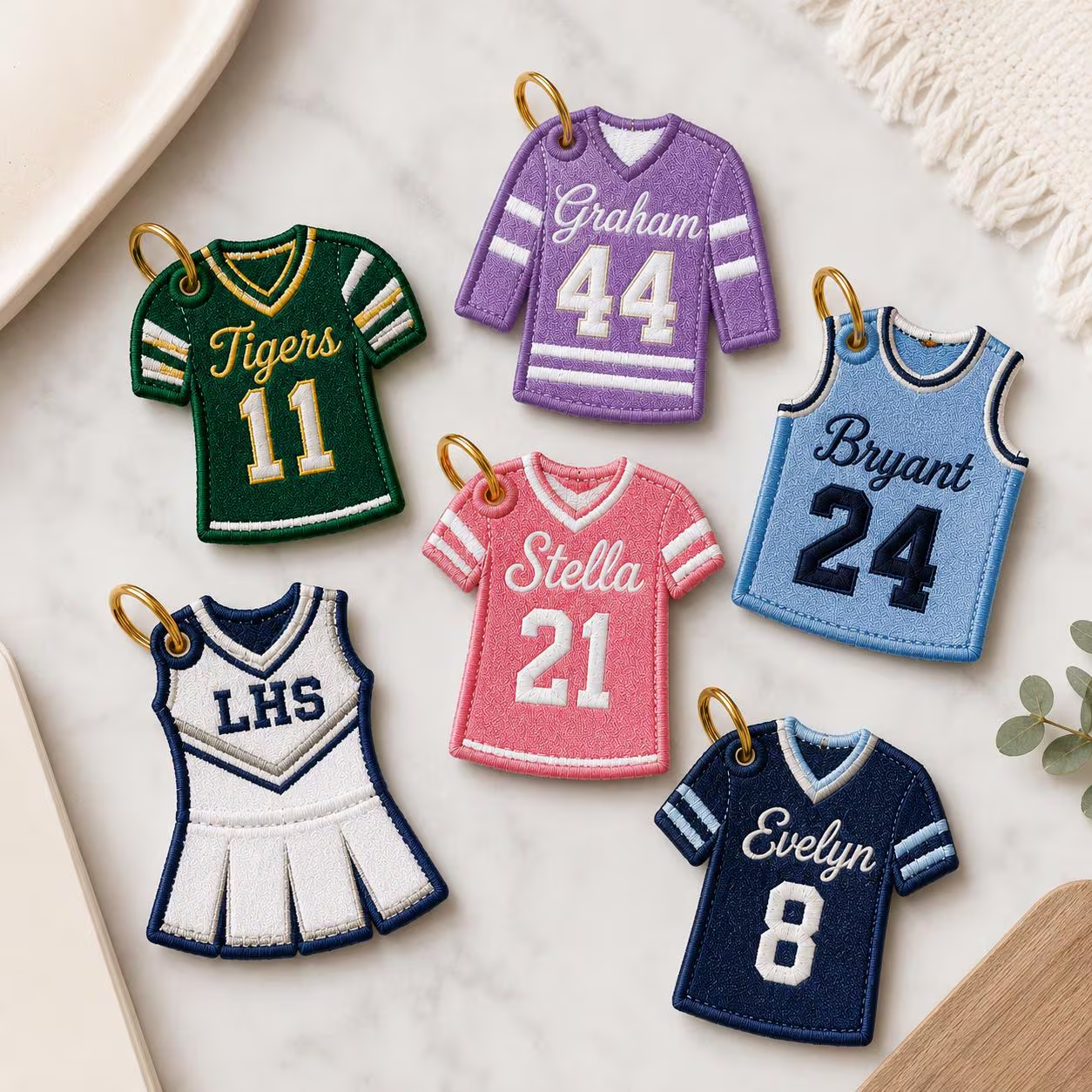 Custom Sports Jersey Bag Tag, Personalized Embroidered Name Keychain, Player Number Backpack Charm, Team Gift