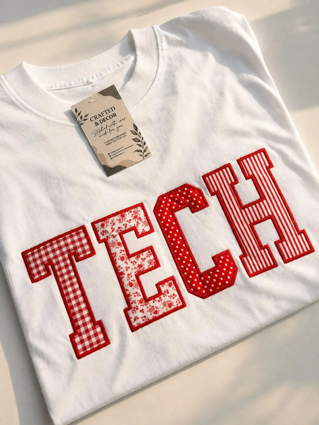 Patchwork Applique T Shirt, Custom Varsity Embroidered Tee, Personalized School Color Shirt, Campus Group Student Gift
