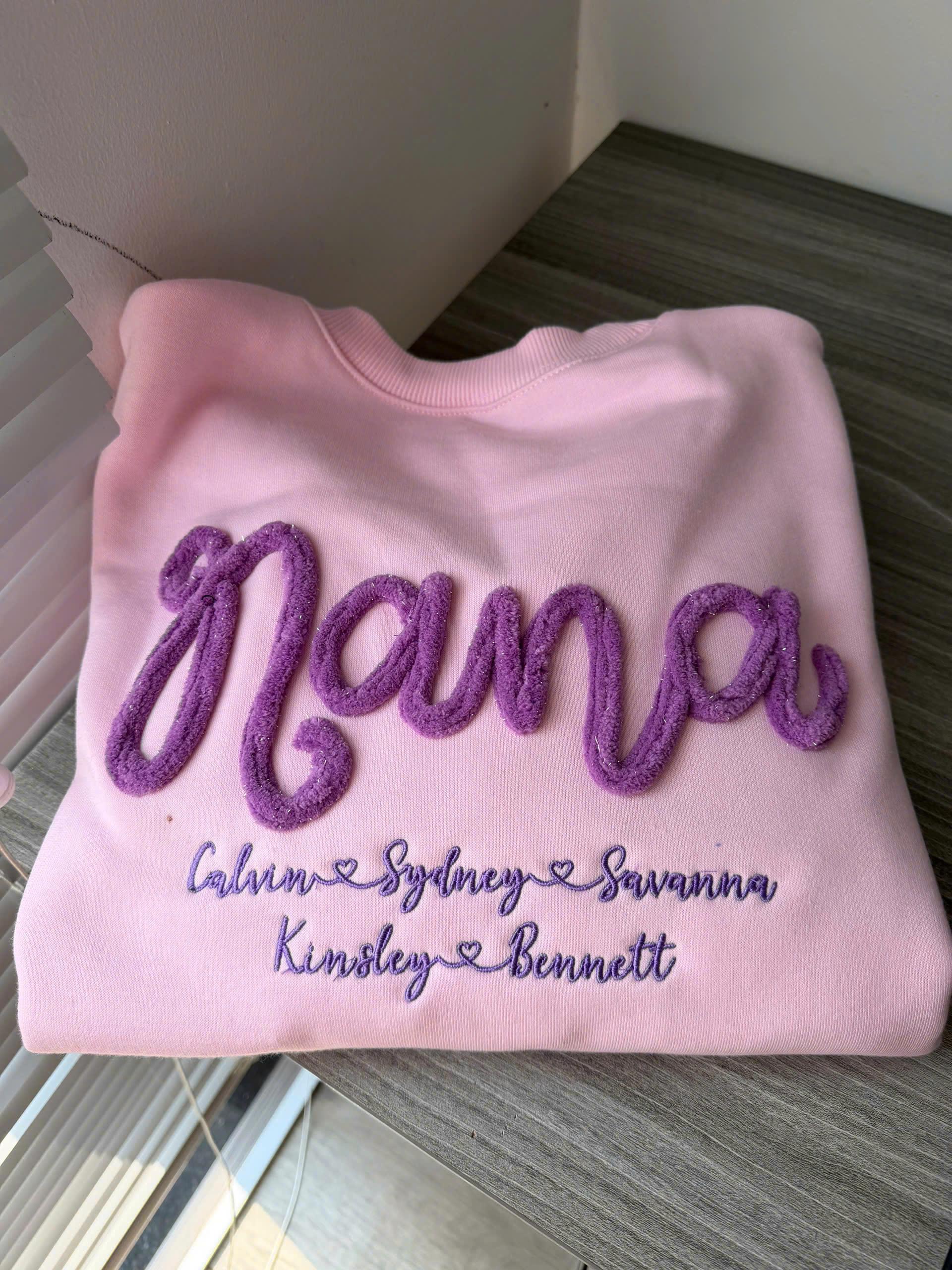 Chenille Name Sweatshirt, Custom Grandma Embroidered Crewneck, Personalized Family Names Pullover, Nana Mom Mothers Day Gift