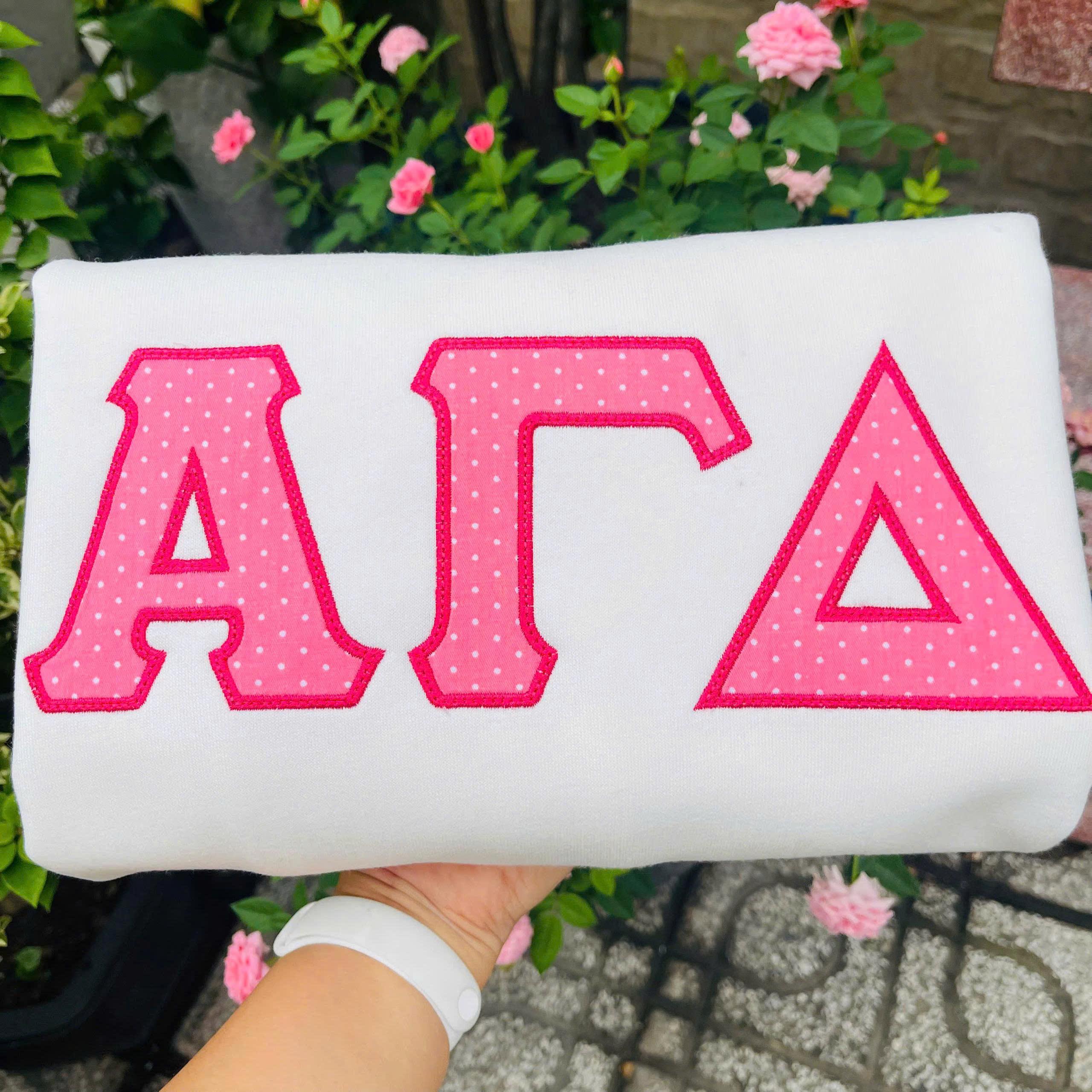 Custom Greek Letter Sweatshirt, Polka Dot Applique Embroidered Crewneck, Personalized Sorority Style Sweater, Greek Life Gift