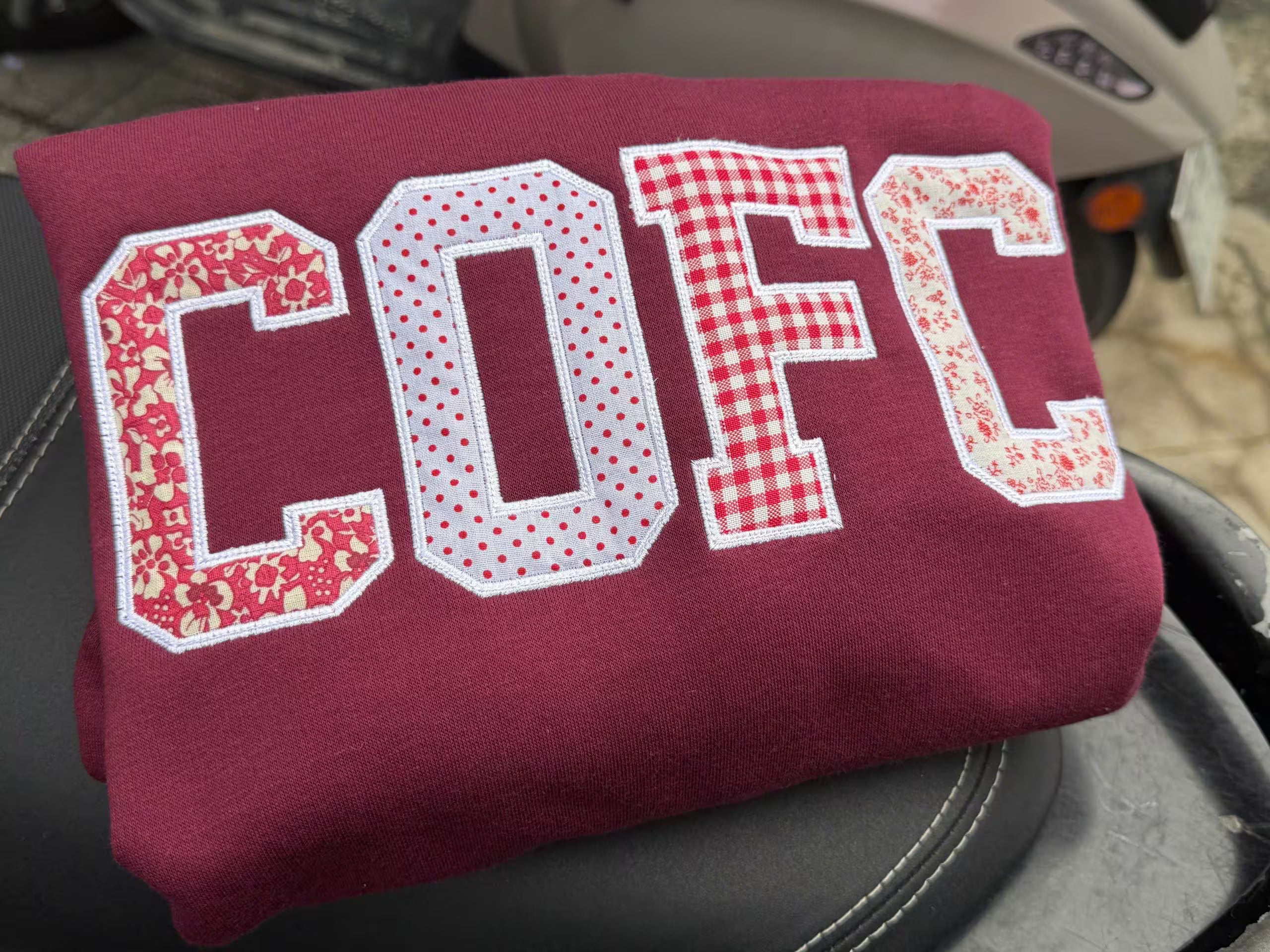 Floral Patchwork Applique Sweatshirt, Custom Varsity Embroidered Crewneck, Personalized Campus Style Pullover, Student Gift