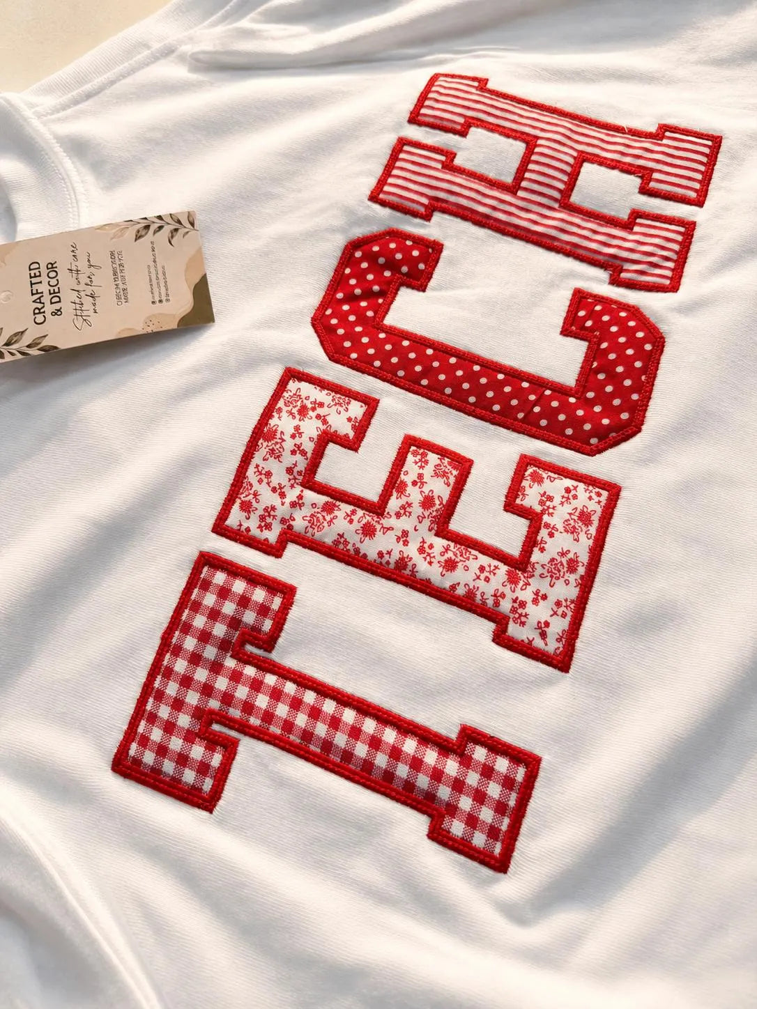Patchwork Applique T Shirt, Custom Varsity Embroidered Tee, Personalized School Color Shirt, Campus Group Student Gift