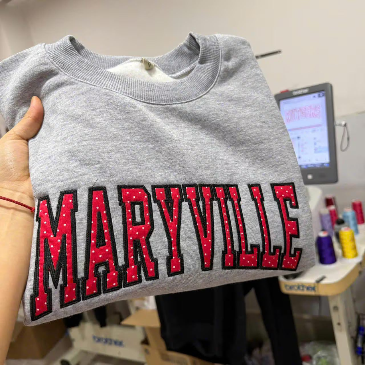 Dotted Fabric Applique Sweatshirt, Custom Varsity Letter Crewneck, Personalized School Color Pullover, Student Gift