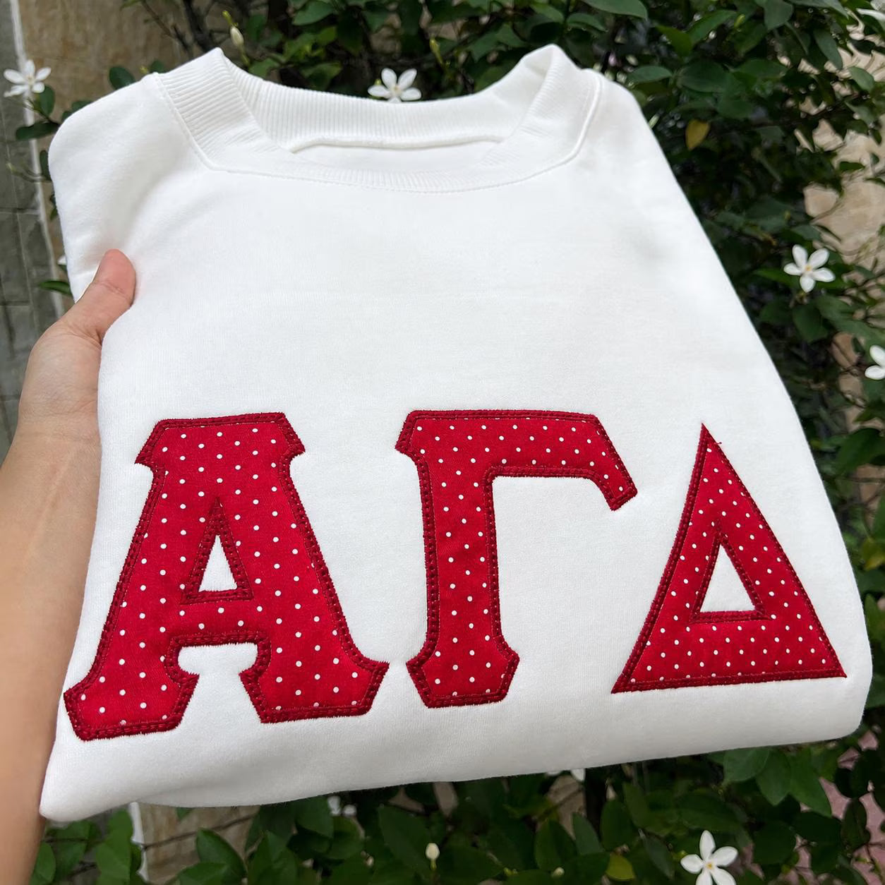 Custom Greek Letter Sweatshirt, Polka Dot Applique Embroidered Crewneck, Personalized Sorority Style Sweater, Greek Life Gift