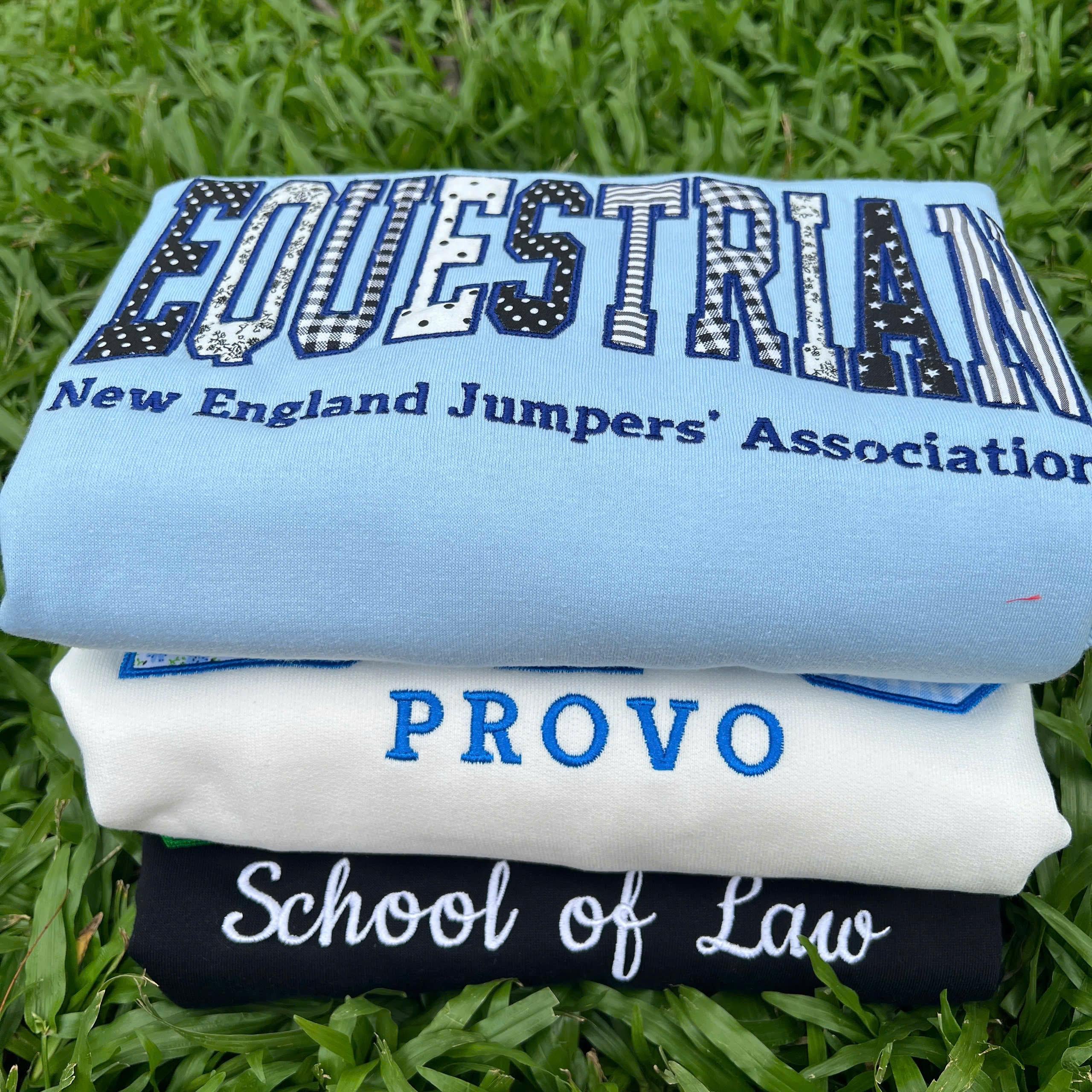 Custom Organization Sweatshirt, Embroidered Patchwork Applique Crewneck, Personalized Varsity Club Team Pullover, Group Gift
