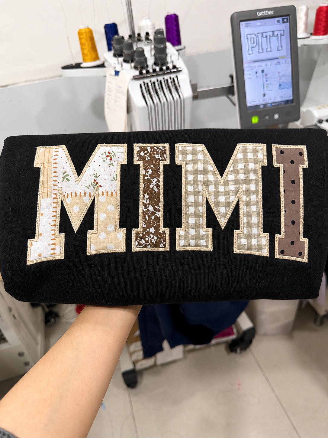 Custom Patchwork Applique Sweatshirt, Personalized Embroidered Crewneck, Neutral Floral Varsity Pullover, Grandma Gift for Her