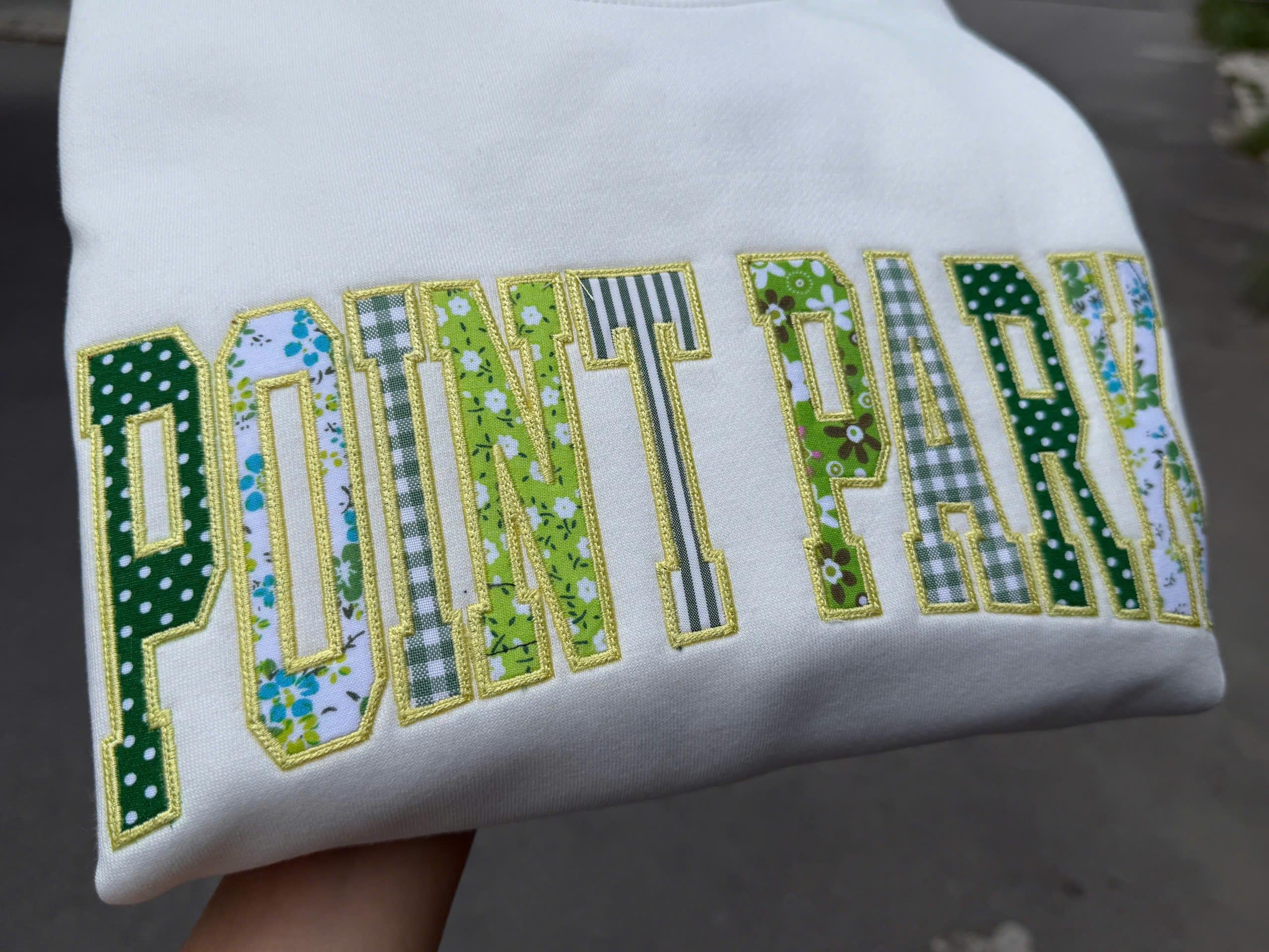 Green Yellow Patchwork Applique Sweatshirt, Custom Varsity Crewneck, Personalized Club Team Text Pullover, School Style Gift