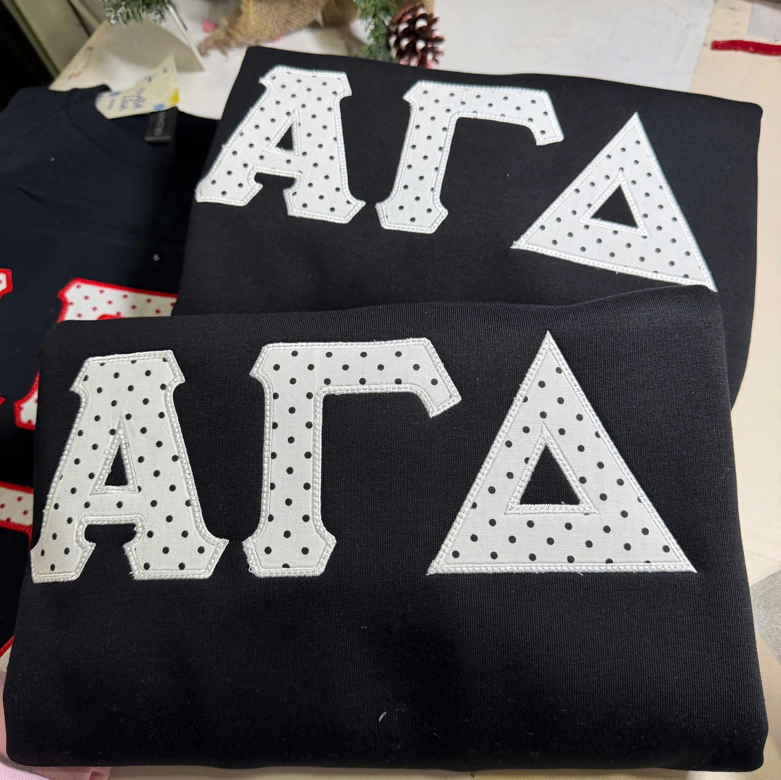 Custom Greek Letter Sweatshirt, Polka Dot Applique Embroidered Crewneck, Personalized Sorority Style Sweater, Greek Life Gift