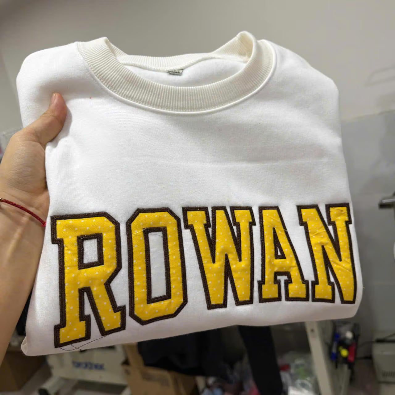 Dotted Fabric Applique Sweatshirt, Custom Varsity Letter Crewneck, Personalized School Color Pullover, Student Gift