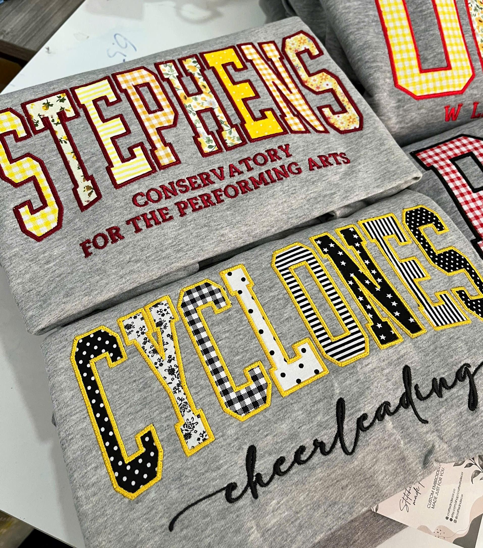 Personalized Campus Club Sweatshirt, Custom Patchwork Letter Crewneck, Varsity Applique Pullover, Student Organization Gift