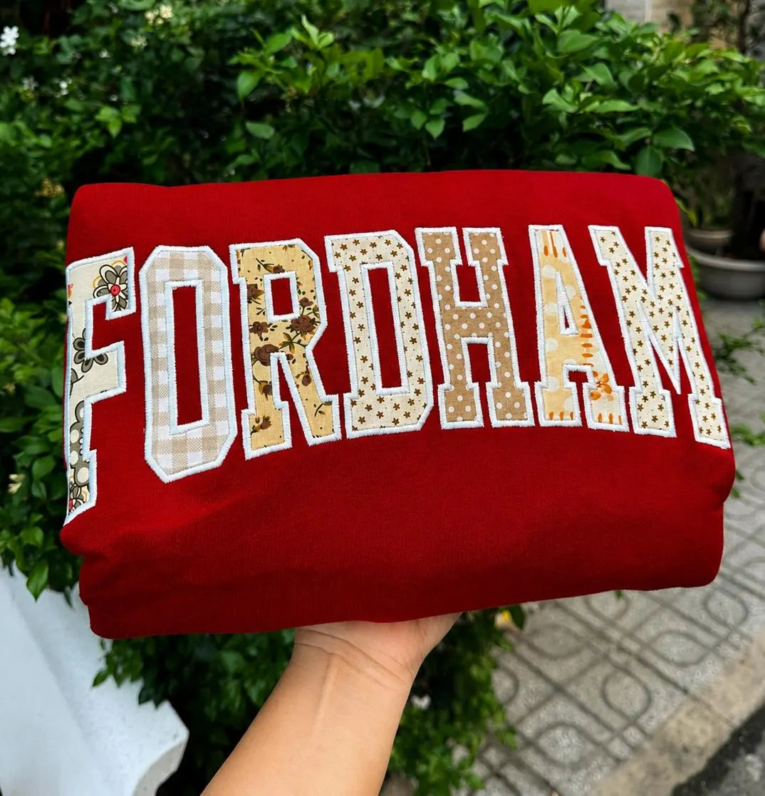Patchwork Applique Hoodie, Custom Varsity Embroidered Sweatshirt, Personalized School Spirit Pullover, Team Color Student Gift