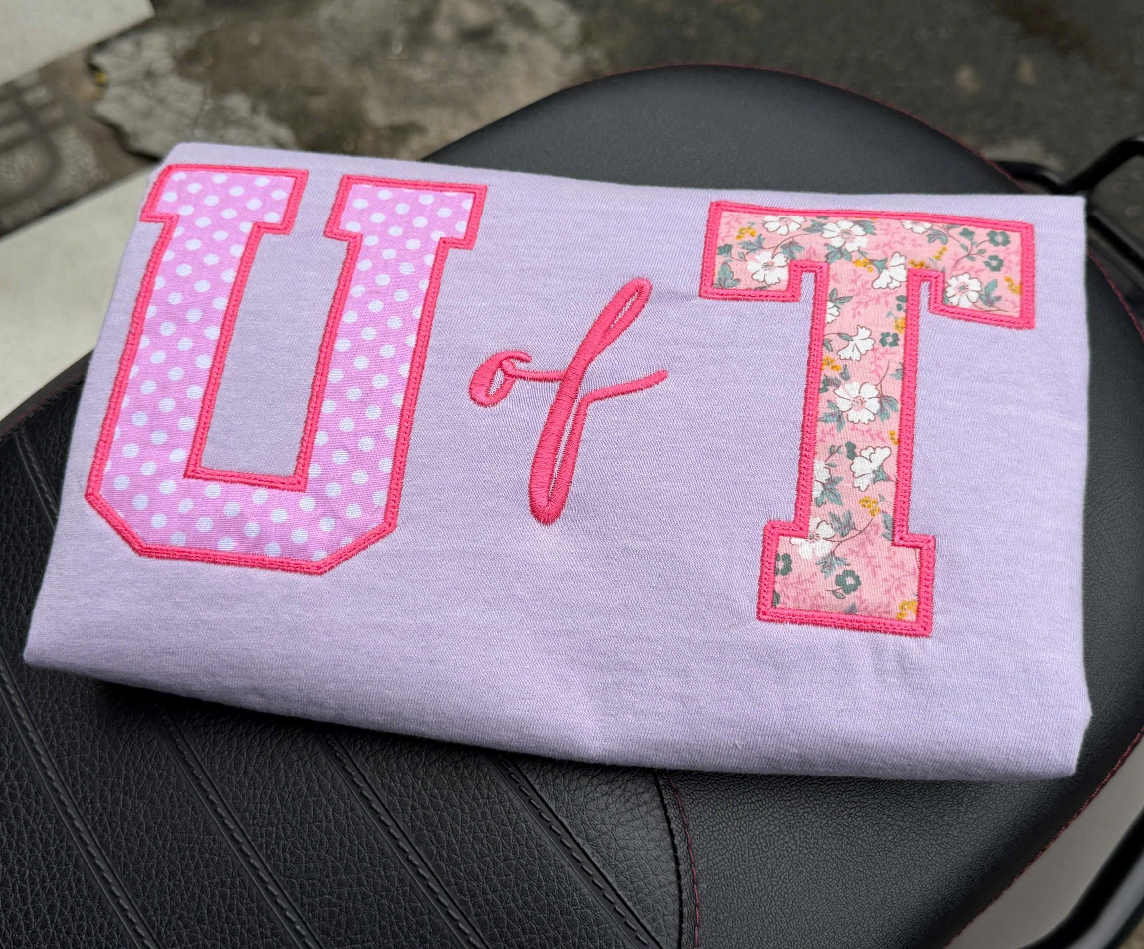 Pink Floral Gingham Applique Sweatshirt, Custom Varsity Letter Crewneck, Personalized Preppy Campus Pullover, Student Gift