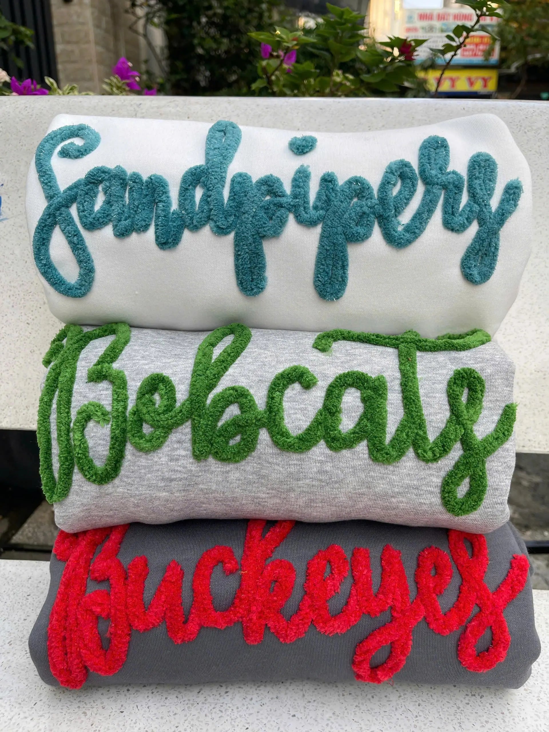 Plush Name Sweatshirt, Custom Chenille Script Crewneck, Personalized Team Color Word Sweater, Matching Squad Gift