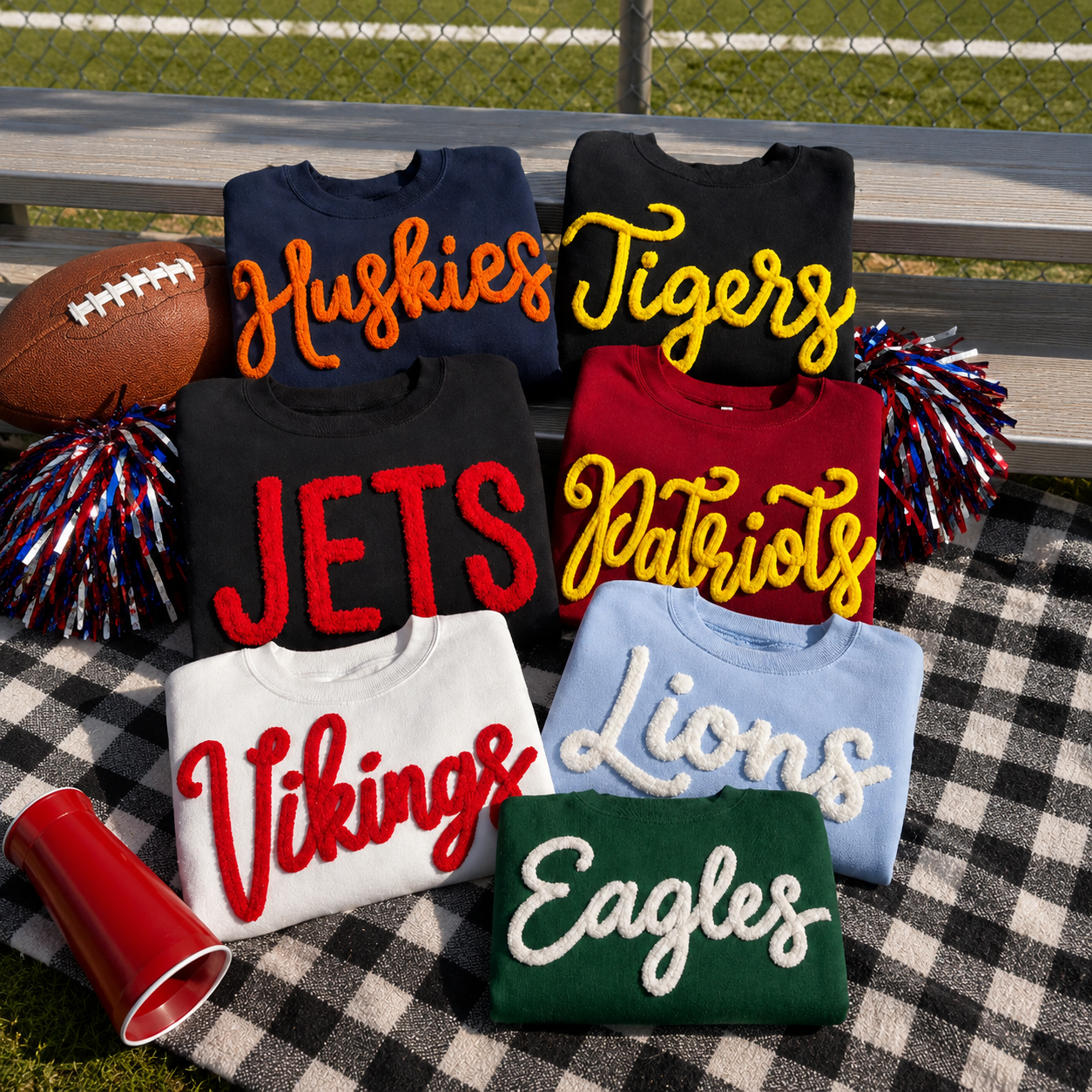 Custom Chenille Game Day Sweatshirt, Womens Football Stadium Outfit, Personalized Team Color Crewneck, Tailgate Pullover Gift