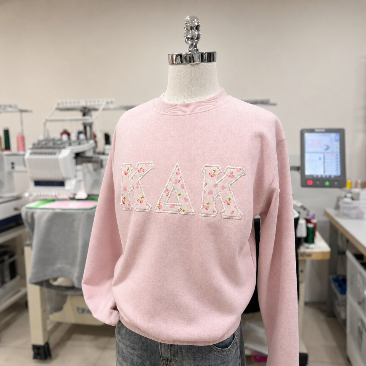 Custom Coquette Greek Letter Sweatshirt, Personalized Pink Floral Embroidered Sorority Crewneck, Big Little Gift Pullover Merch Gift