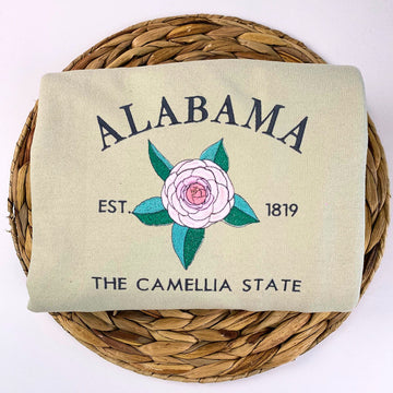 Alabama State Sweatshirt or Hoodie, Embroidered Gift - Est. 1819 Camellia Flower