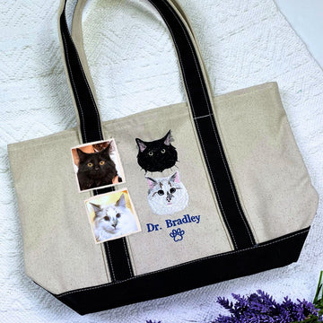 Personalized Cat Tote Bag with Custom Embroidered Photo - Unique Cat Mom Gift Idea