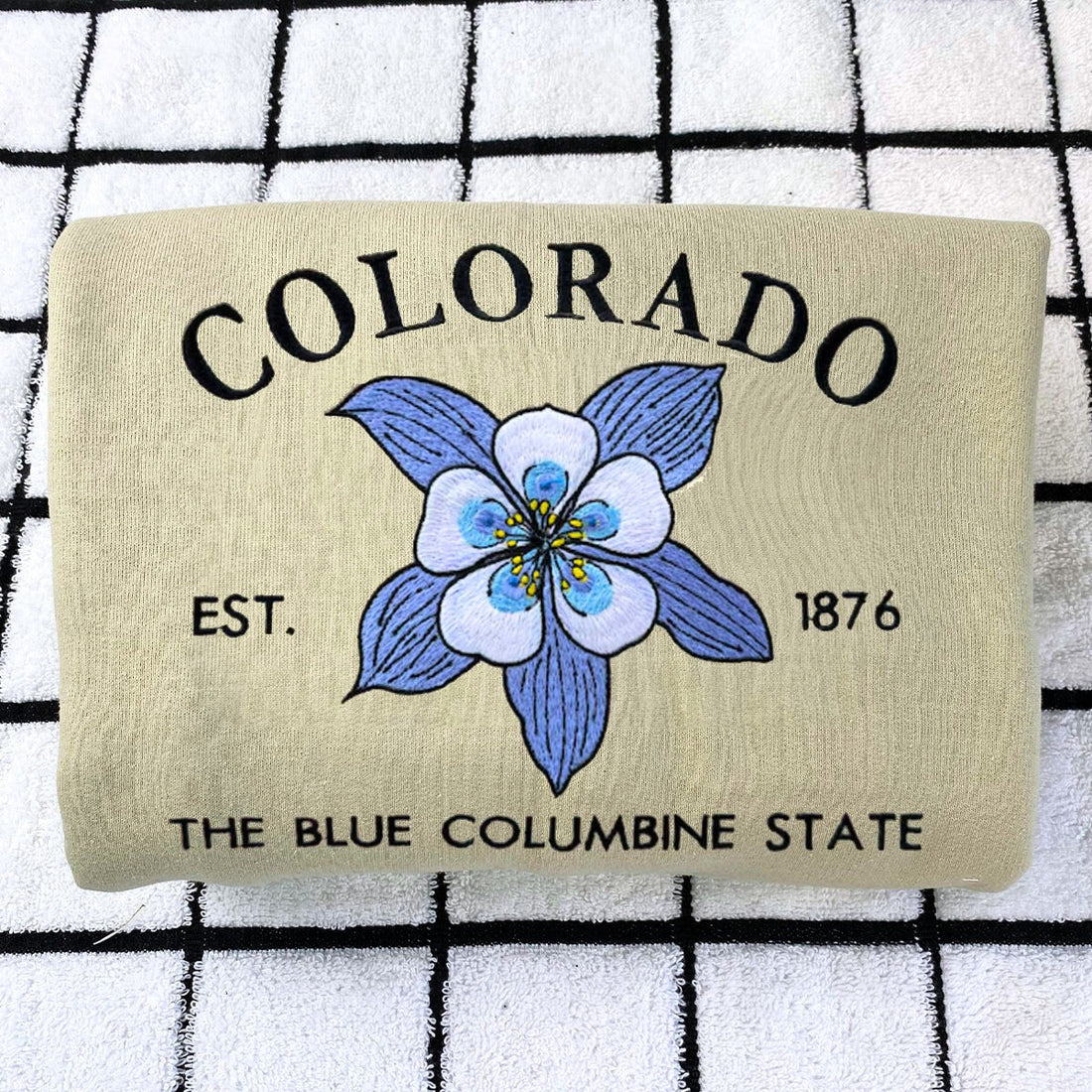 Colorado State Sweatshirt or Hoodie, Embroidered Gift - Est. 1876 Blue Columbine Flower
