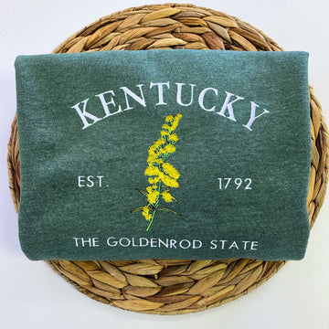 Kentucky State Sweatshirt or Hoodie, Embroidered Gift - Est. 1792 Goldenrod Flower