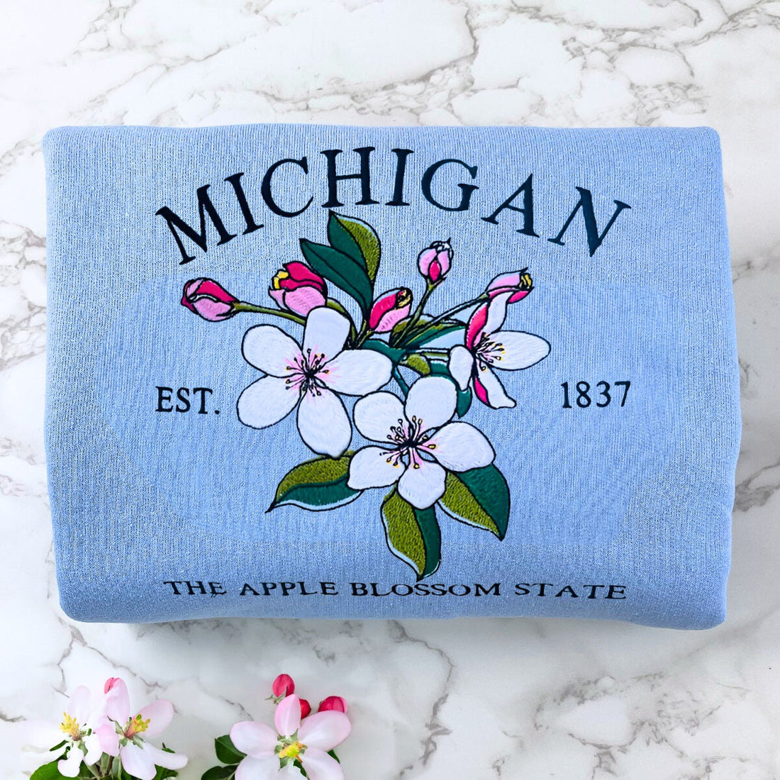 Michigan State Sweatshirt or Hoodie, Embroidered Gift - Est. 1837 Apple Blossom Flower