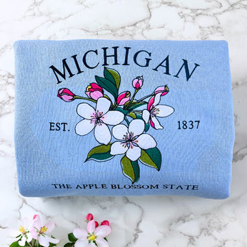 Michigan State Sweatshirt or Hoodie, Embroidered Gift - Est. 1837 Apple Blossom Flower
